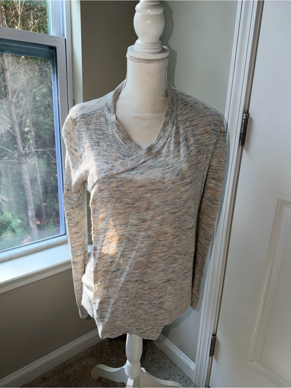 LOFT Heathered Cream Cross-Front V-Neck Sweater